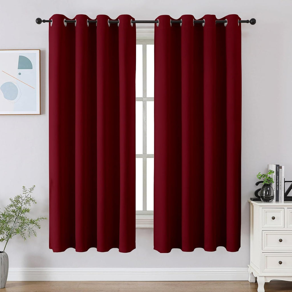 Cucraf Burgundy Red Blackout Curtains 54 inch Length 2 Panels Set, Room Darkening Drapes for Living Room Bedroom, Thermal Insulated Light B…