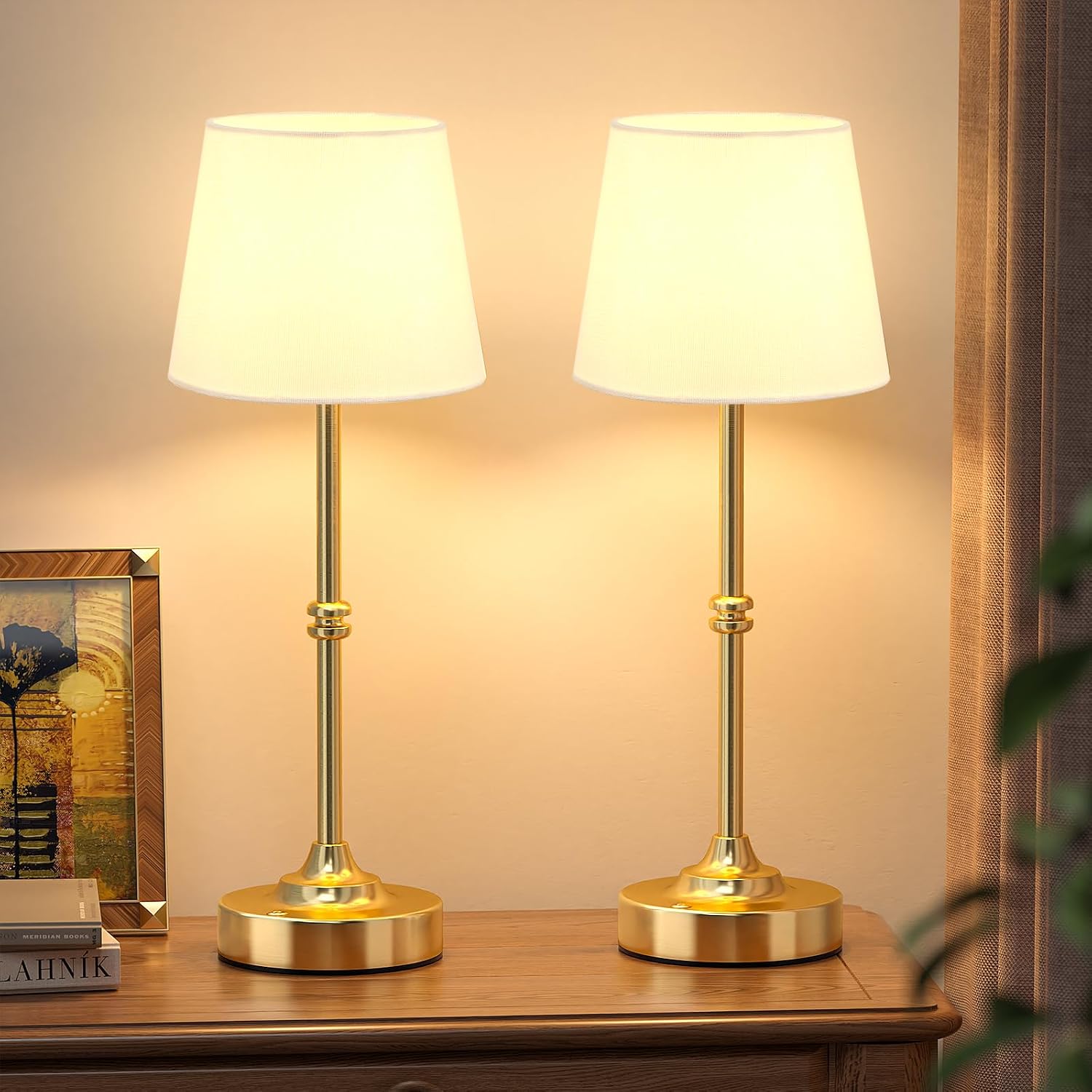 Kakanuo Rechargeable Cordless Table Lamp Gold - 2 Pack Brass 4000mAh Battery Operated Lamp, 3000K Warm Light, Touch Control Stepless…