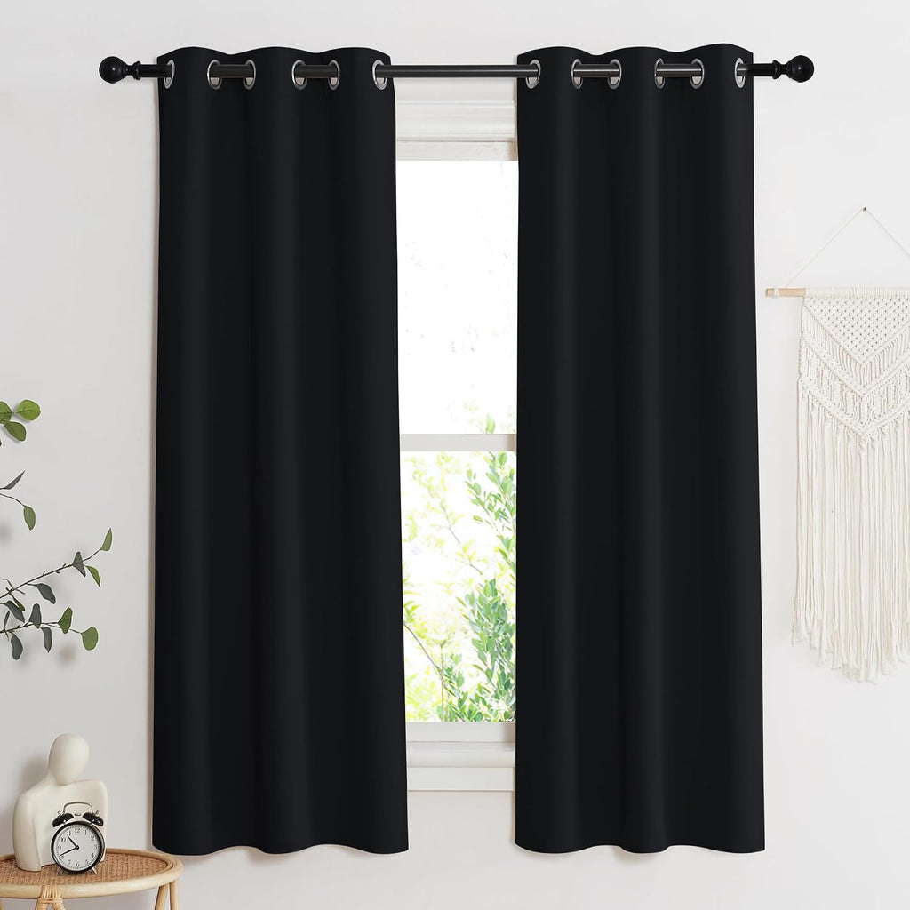 Nicetown Complete 100% Blackout Curtain Set, Black, 37" W by 40" L, Double Panels, Thermal Insulated & Energy Efficiency Window Draperies w…