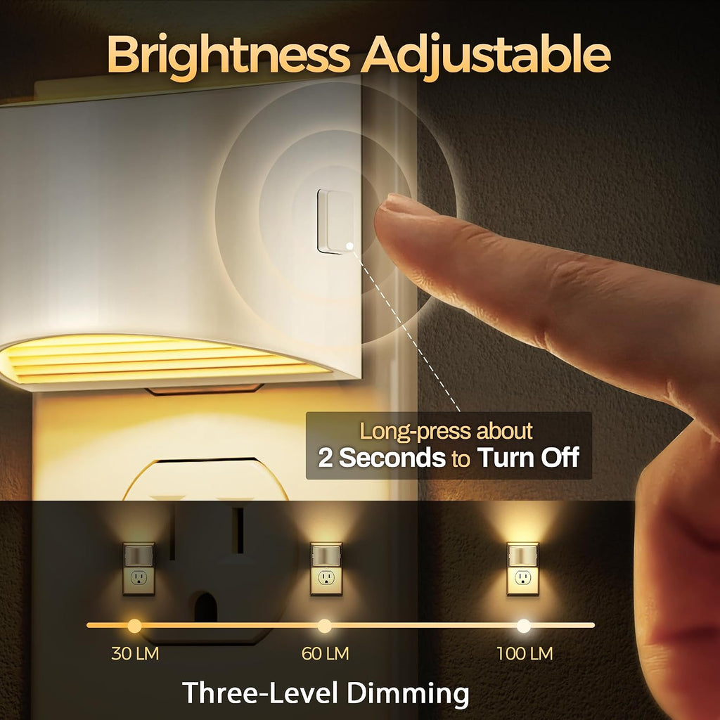 DORESshop LED Night Light[4 Pack], Night Lights Plug into Wall, 3 Level Brightness Adjustable Plug in Night Light, Dusk to Dawn Sensor…