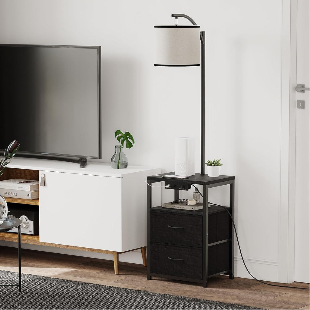 SUNMORY Floor Lamp with Table & 2 Drawers, Lamp with USB Port and Outlet, Lamps for Nightstand with 3 Color Temperature Led Bulb…