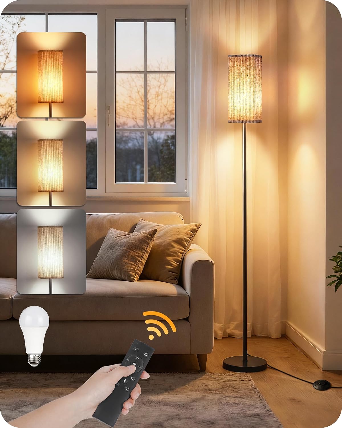 64.2” Dimmable Floor Lamp for Living Room with Remote and Foot Switch, Corner Floor Lamp for Bedroom, Includes 10W A19 Bulb, Modern…