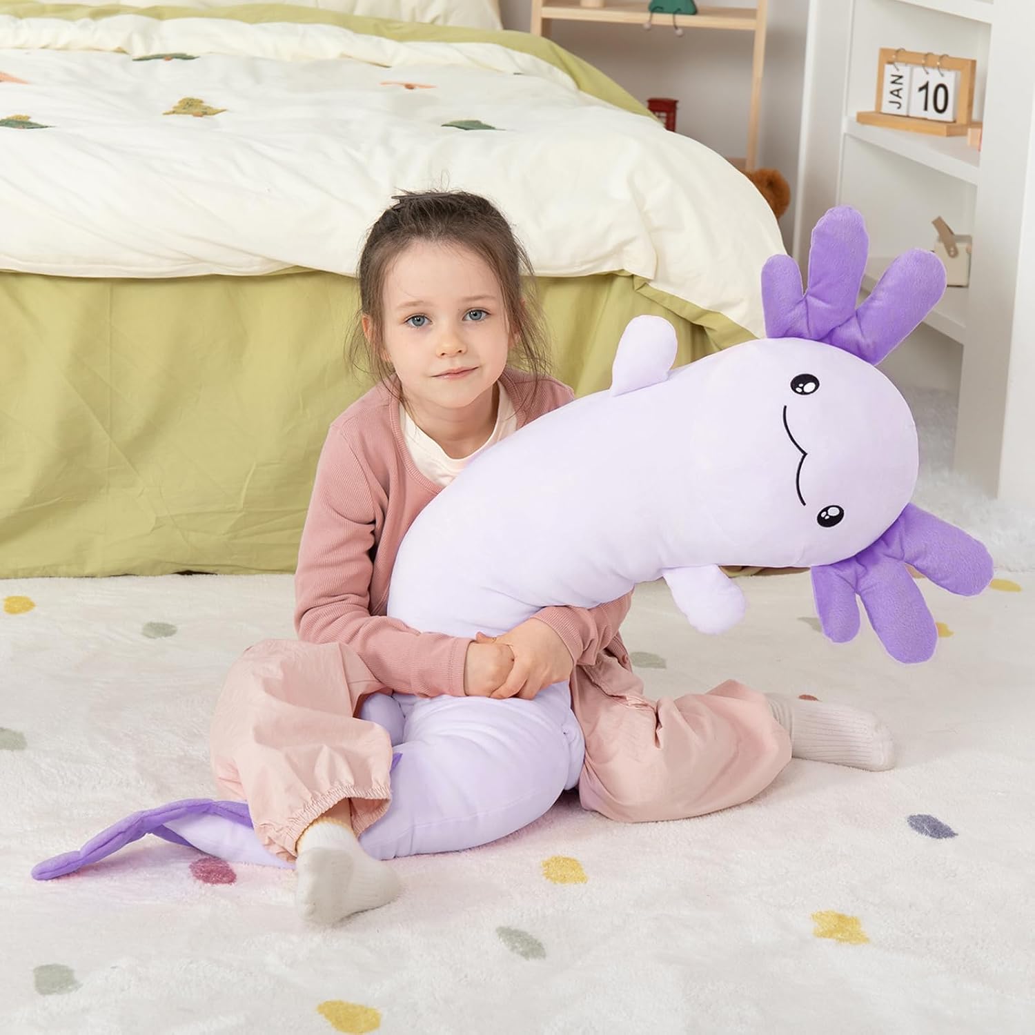 MaoGoLan Giant Axolotl Plush Toy Stuffed Animal, Huge Axolotl Body Pillow for Kids Girl Boy, Long Purple Salamander Plush Glow in The…