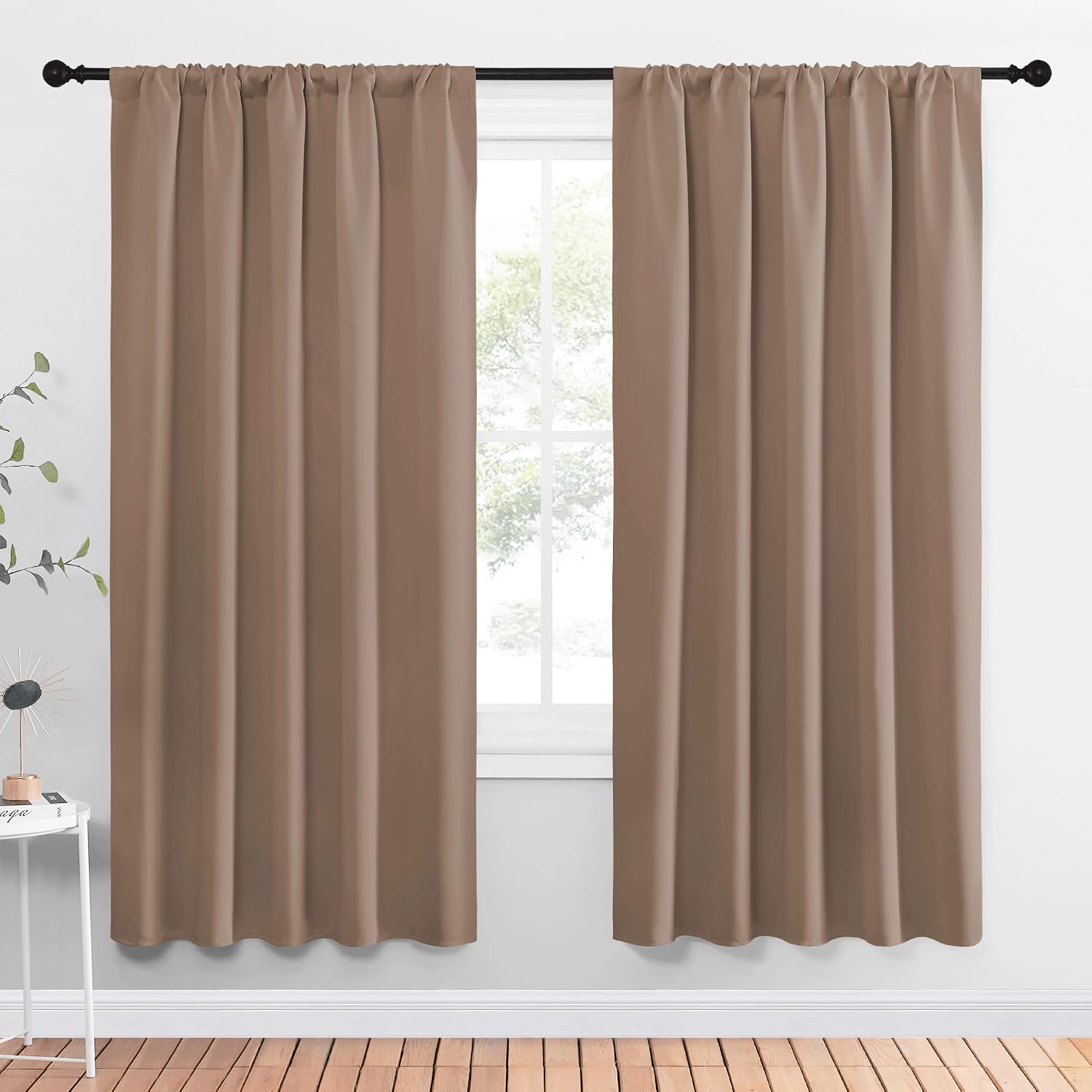NICETOWN Kids Blackout Curtain Panels - Window Treatment Thermal Insulated Solid Rod Pocket Blackout Drapes for Bedroom (Cappuccino, Set…