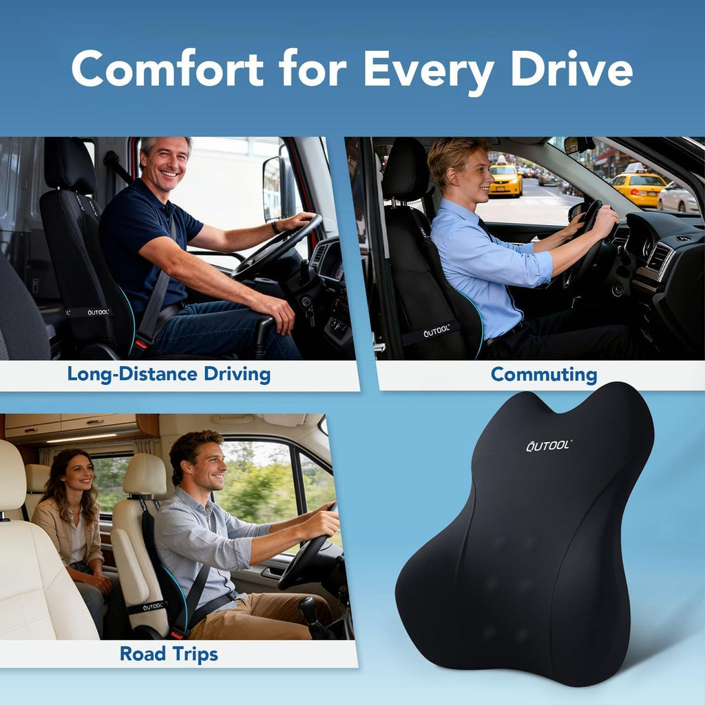 Qutool Lumbar Support Pillow for Car, Truck Accessories Travel Essentials, Memory Foam Back Cushion for Driving Seat, Back, Washable Cover,…