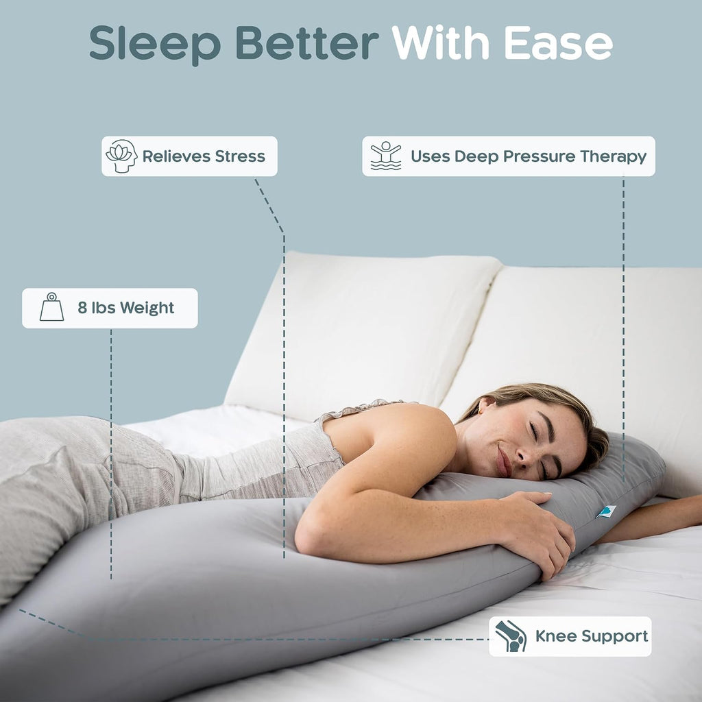 SleepCloud Weighted Body Pillow 8lbs - Weighted Pillow for Deeper Sleep (48" x 14") - Cooling Body Pillows for Adults, Full Body Pillow…