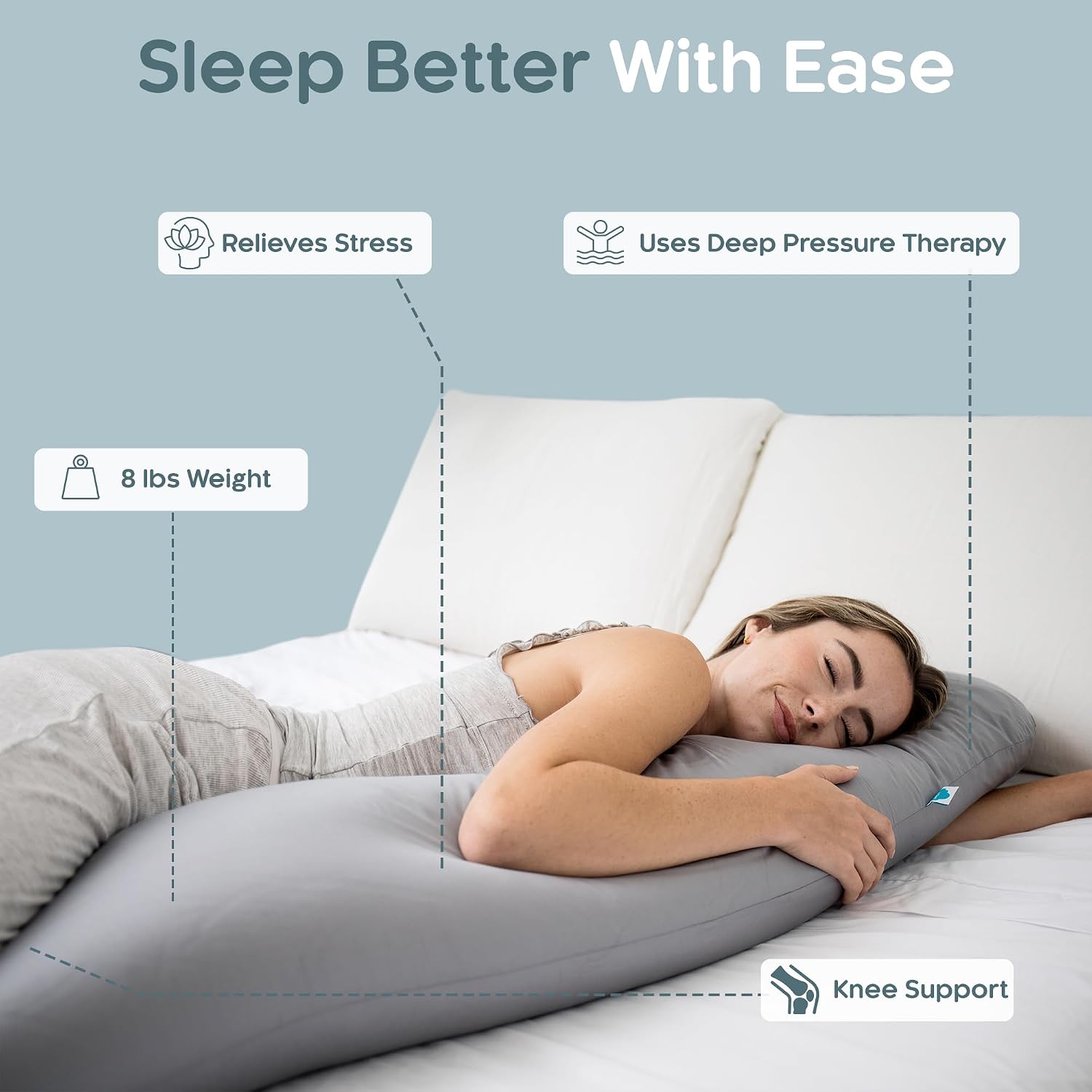 SleepCloud Weighted Body Pillow 8lbs - Weighted Pillow for Deeper Sleep (48" x 14") - Cooling Body Pillows for Adults, Full Body Pillow…