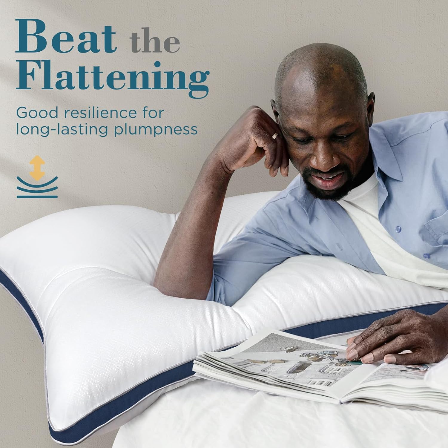 viewstar Bed Pillows King Size Set of 2, Firm Support Down Alternative Gusseted Pillows for Side, Back, or Stomach Sleepers, Navy
