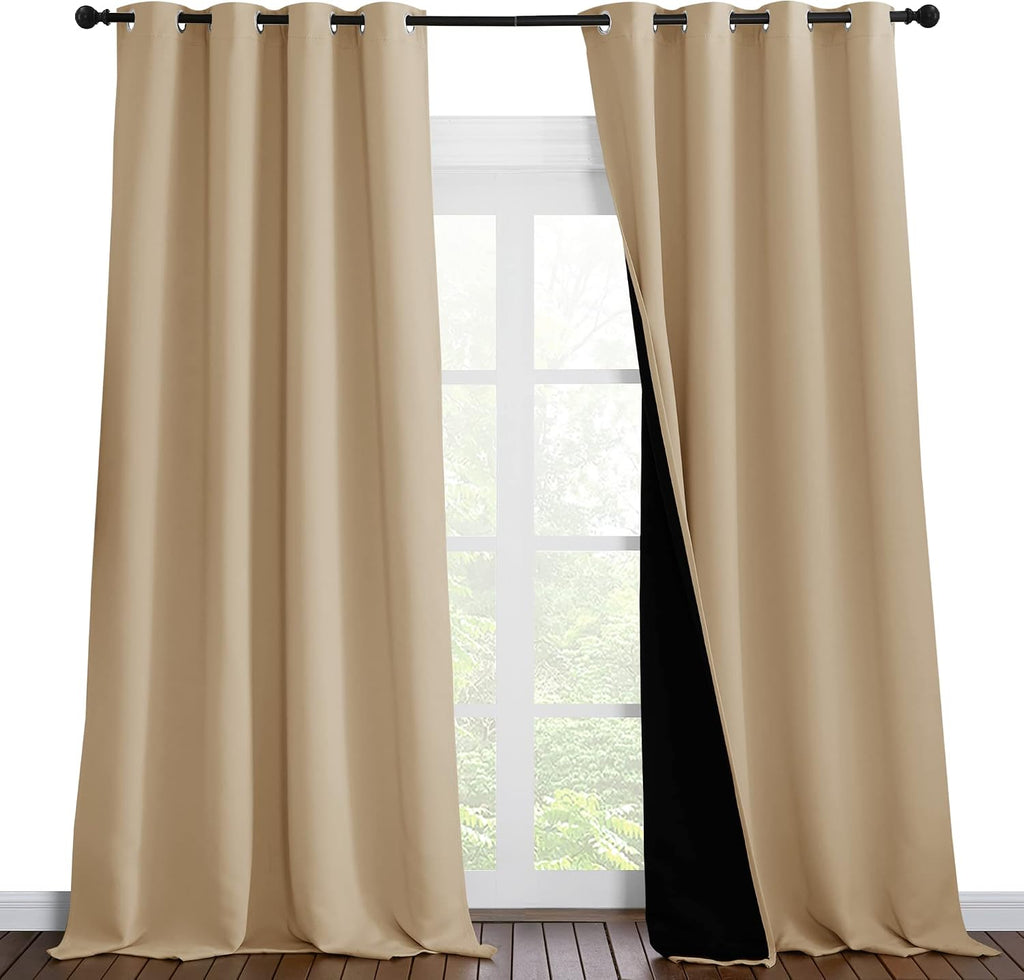 Nicetown Thermal Insulated 100% Blackout Curtains, Noise Reducing Performance Drapes with Black Lining, Full Light Blocking Drapery Panels…
