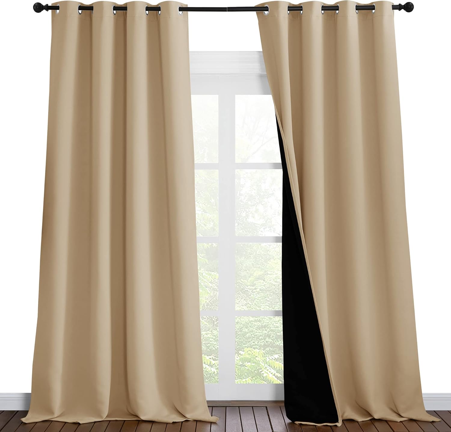Nicetown Thermal Insulated 100% Blackout Curtains, Noise Reducing Performance Drapes with Black Lining, Full Light Blocking Drapery Panels…