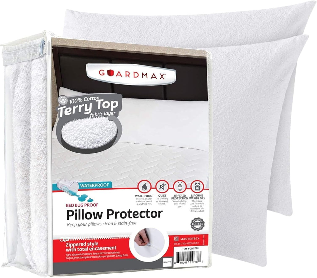 Guardmax Terry Cotton Waterproof Toddler Size - Zippered Bed Bug Pillow Protector 1 Pack - Hypoallergenic Pillow Case Cover Protects from…