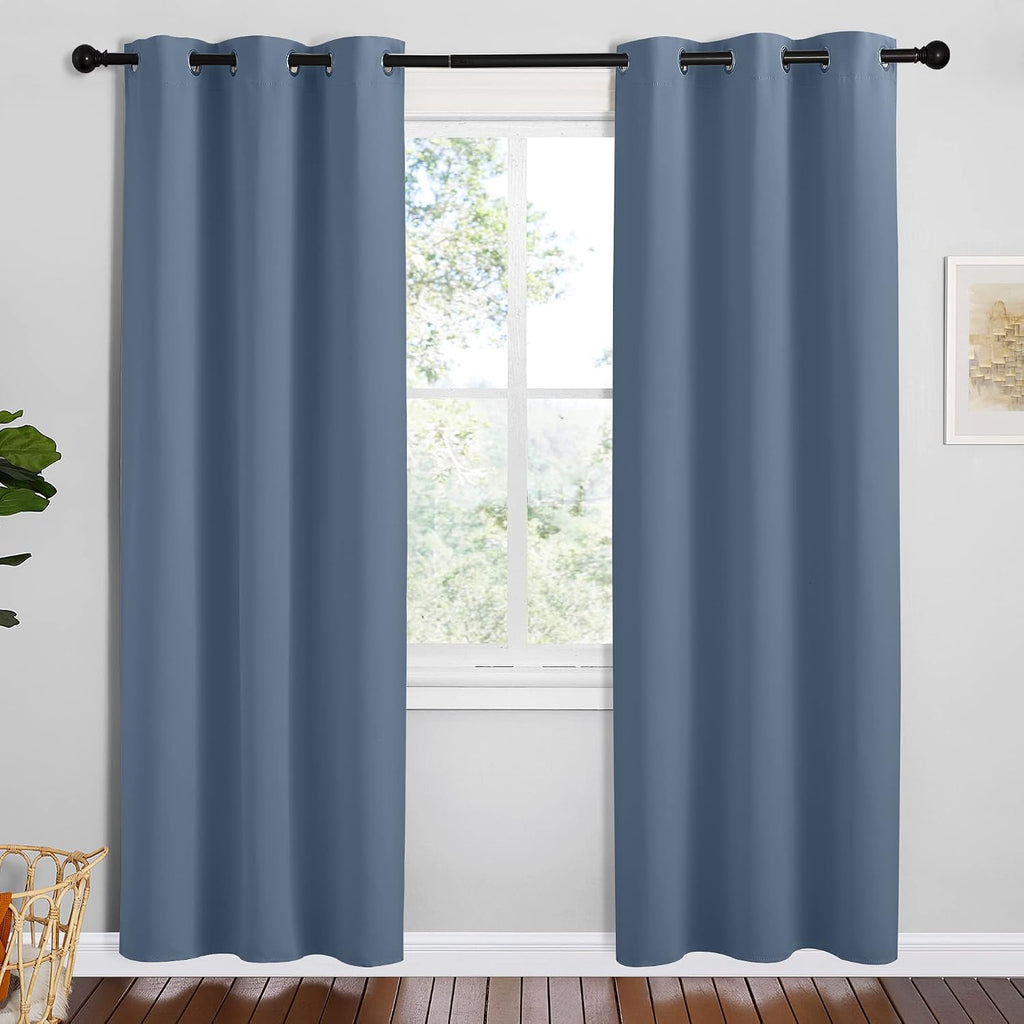 NICETOWN Short Curtains for Kitchen, Stone Blue, 1 Pair, 42 inches Wide by 78 inches Long, Thermal Insulated Solid Grommet Blackout…
