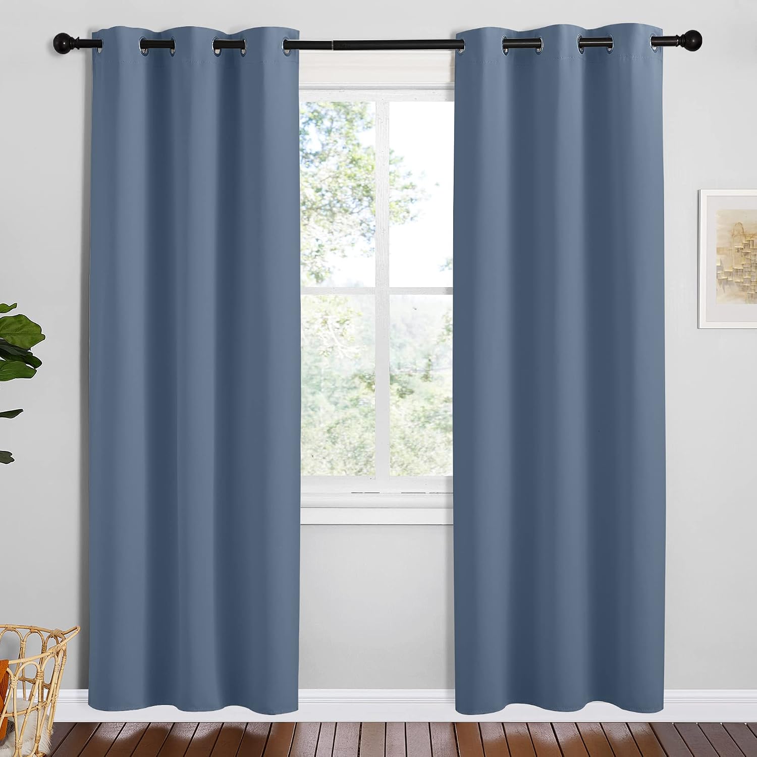 NICETOWN Short Curtains for Kitchen, Stone Blue, 1 Pair, 42 inches Wide by 78 inches Long, Thermal Insulated Solid Grommet Blackout…