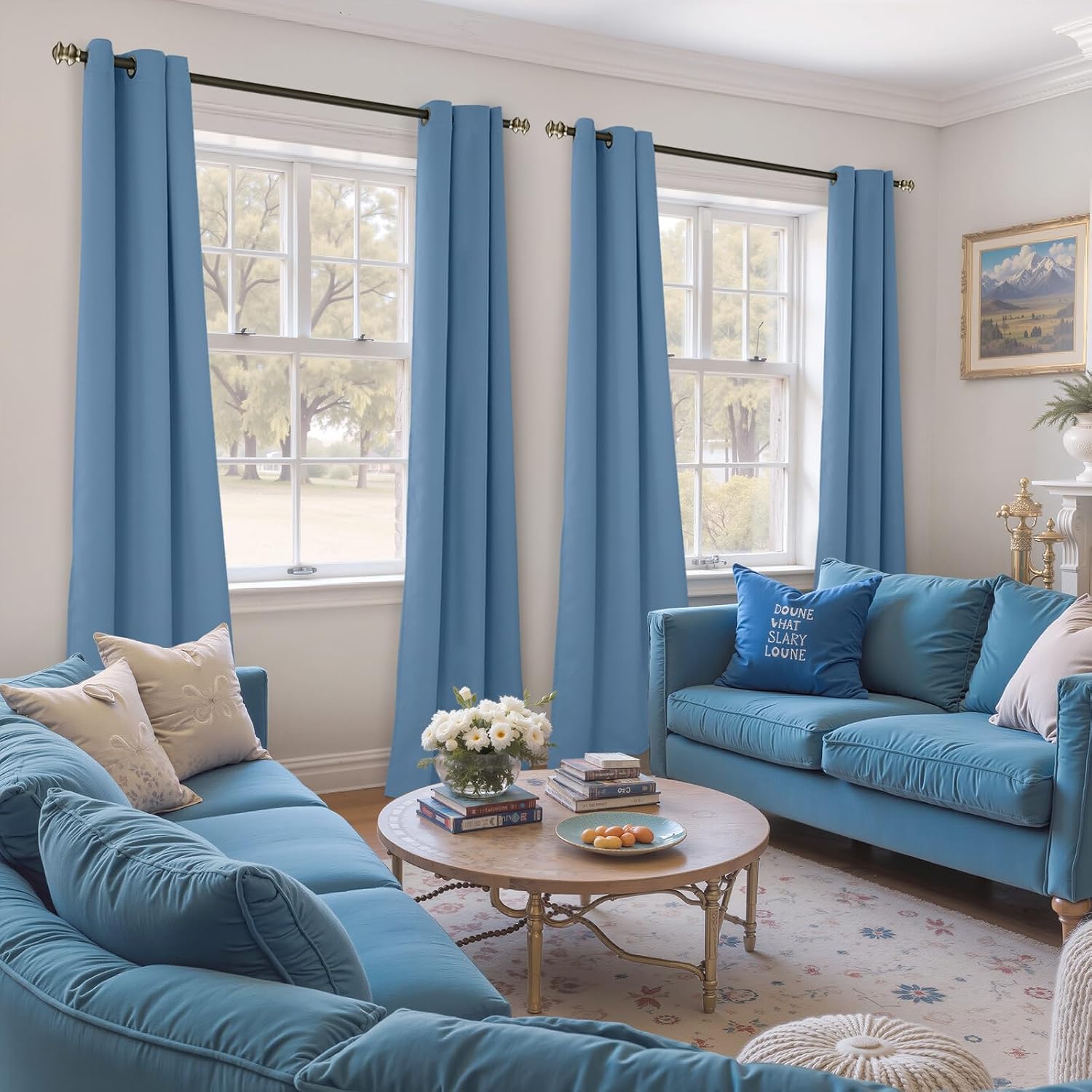 YoungsTex Denim Blue Blackout Curtains for Living Room 84 Inch Length - Thermal Insulated Drapes with Grommet Room Darkening for Kids Bedro…