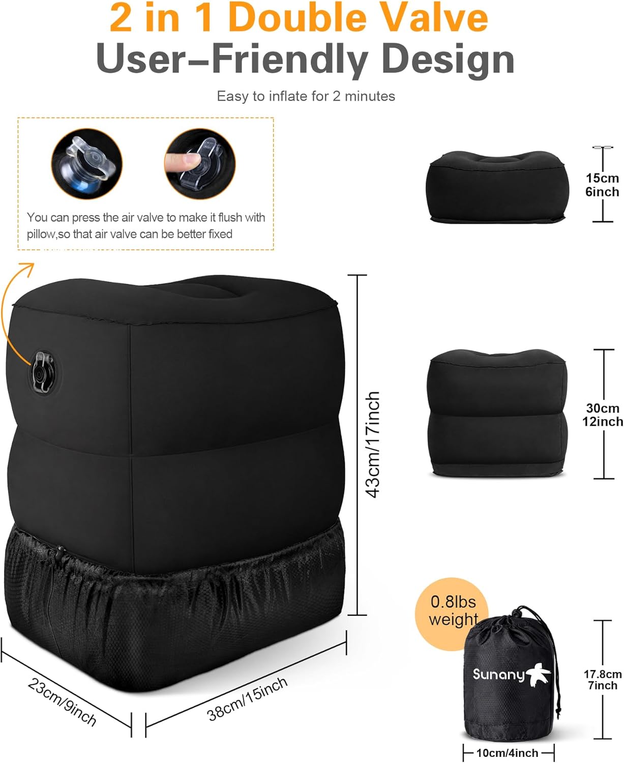 Sunany Inflatable Foot Rest Pillow, Adults Airplane Travel Pillow-Adjustable Height Cushions, for Kids to Sleep While Traveling, Suitable fo…