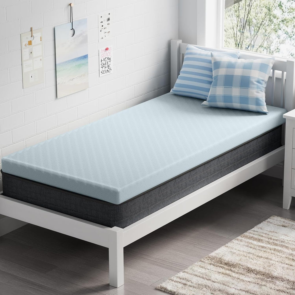 OhGeni 3 Inch Twin Size Memory Foam Mattress Topper Pad with Cover, Egg Crate Foam with Anti-Slip Base, Enhanced with Cooling Gel, Removable…