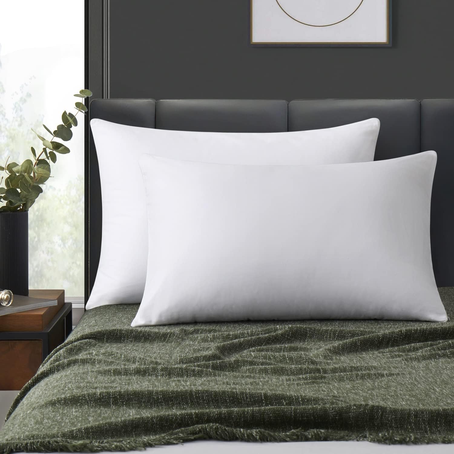 Losafefe 100% Cotton Zippered Pillow Cases King Size Set of 4, Super Soft & Breathable Pillow Protectors with Zipper, White Pillow Case Cov…