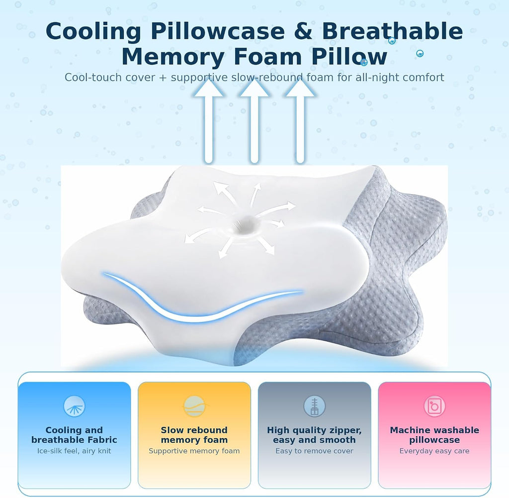 Funccube Cervical Neck Pillow - Memory Foam Pillow for Sleeping, Ergonomic Neck Support Contour Pillows for Side Back Stomach Sleepers, Orth…