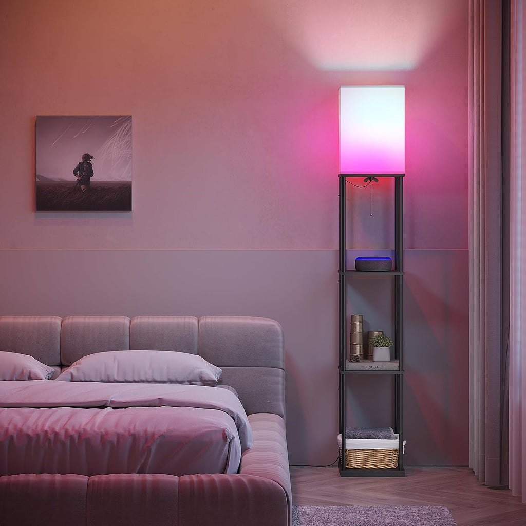 SUNMORY Floor Lamp with Shelves, Smart APP Control Standing Lamps with RGB Bulb, 4-Tier Dimmable Floor Lamps for Living Room, Tall Lamp…