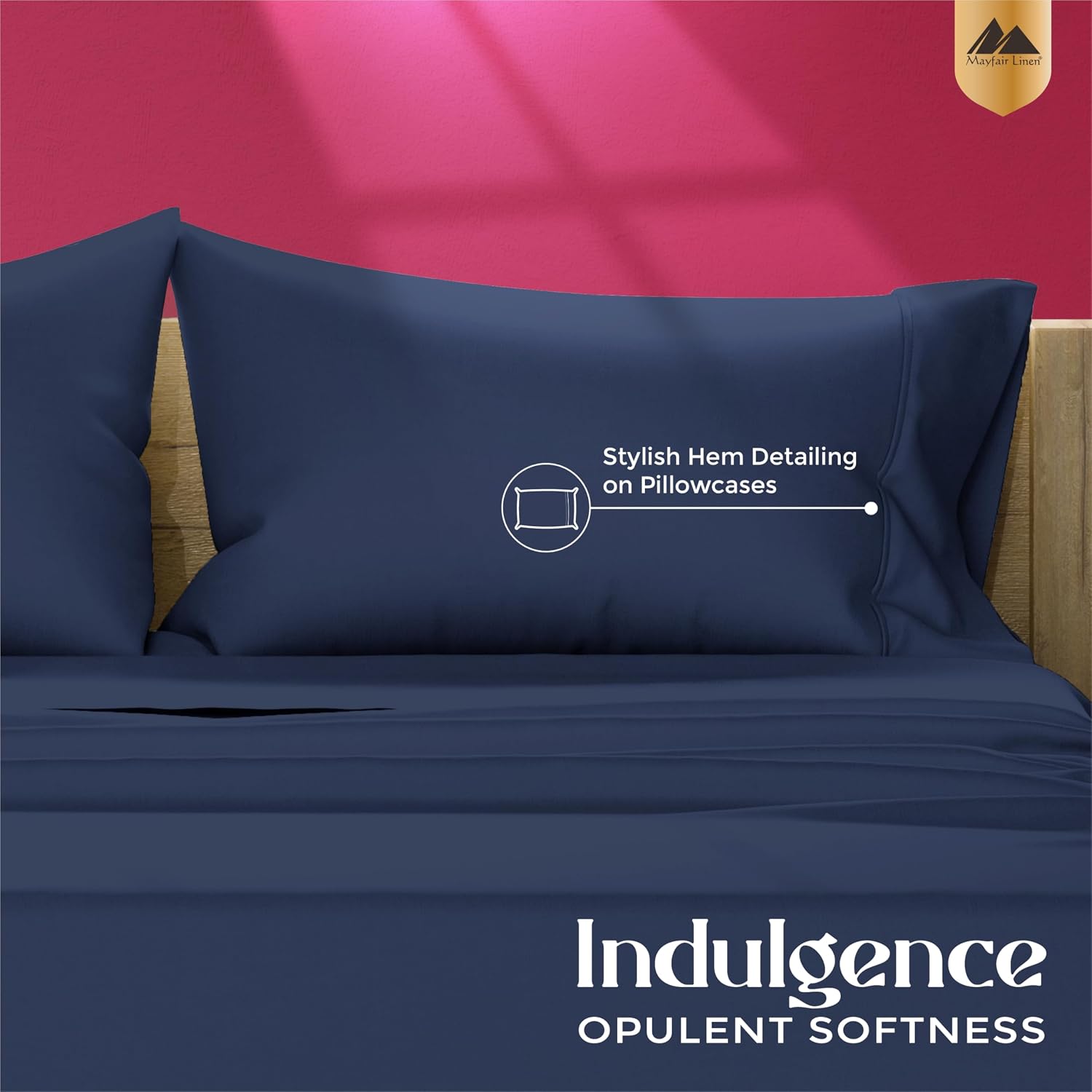 Mayfair Linen 100% Egyptian Cotton King Size Pillow Cases Set of 2 - Luxury 1200 Series Pillow Cases King Size (Navy Blue), Soft &…