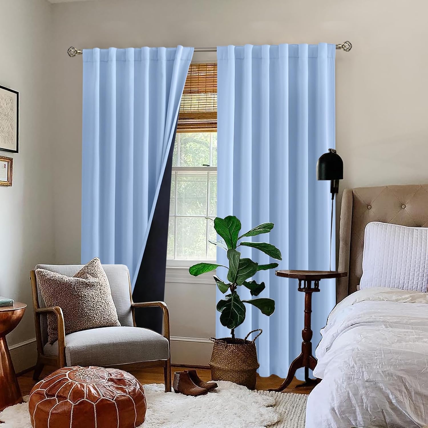 BGment Full Blackout Curtains with Thermal Insulation Liner Curtains 90 Inches Long, Rod Pocket and Back Tab Double Layer Room Darkening…