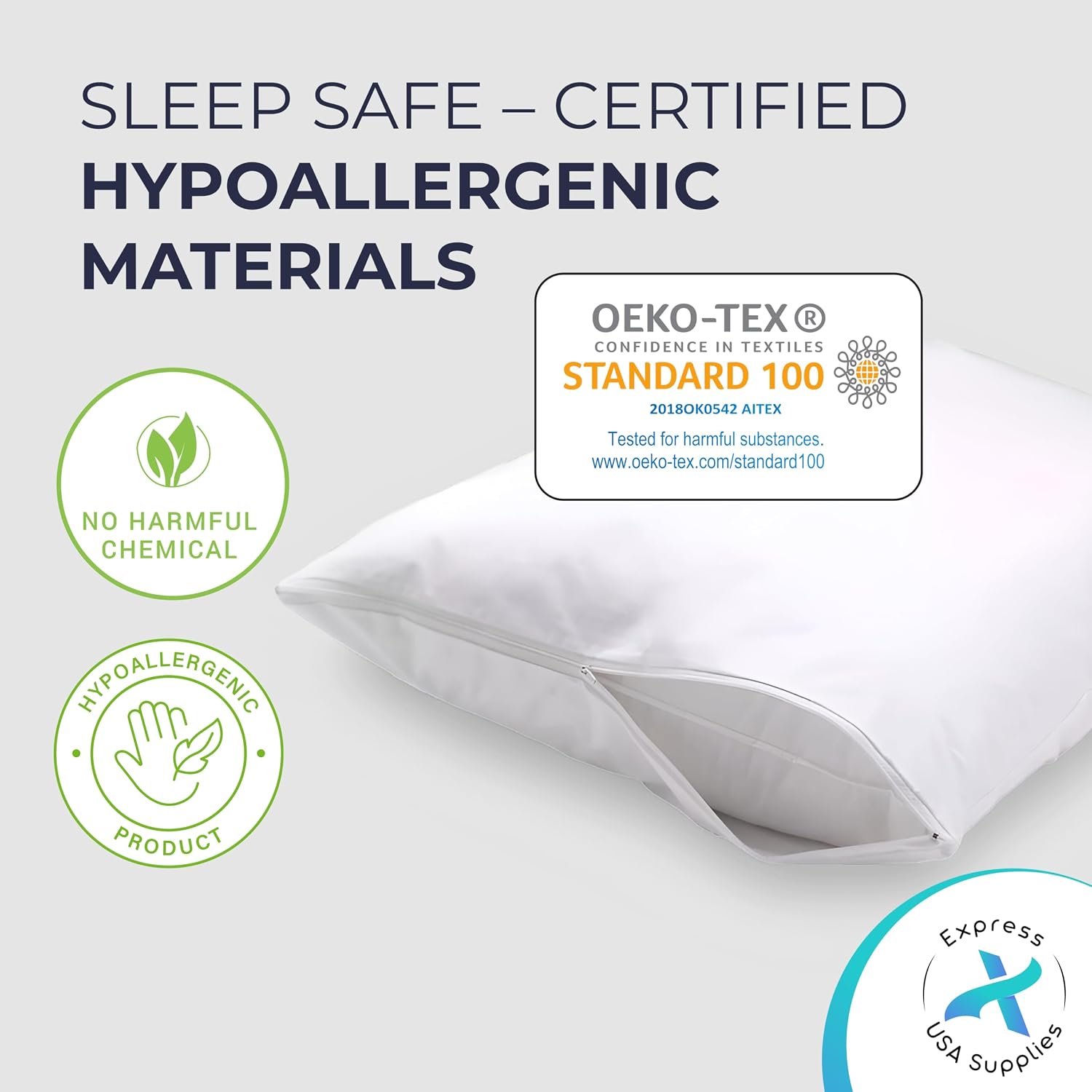 ExpressUSASupplies Set of 4 Standard/Queen Waterproof Pillow Protectors - Temperature Balancing, Allergist Recommended - Breathable, Zipper…