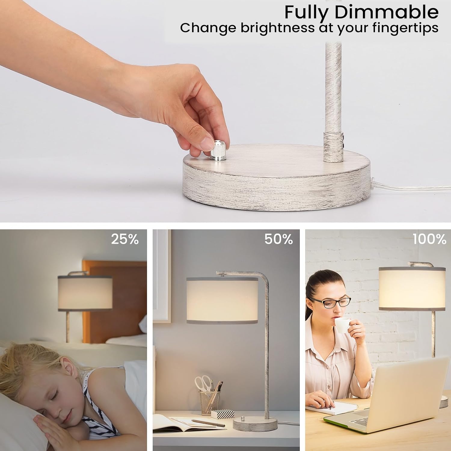 Seaside village Bedside Table Lamp with USB C+A Charging Ports, Fully Stepless Dimmable Modern Farmhouse Nightstand Lamp, Tall Reading…
