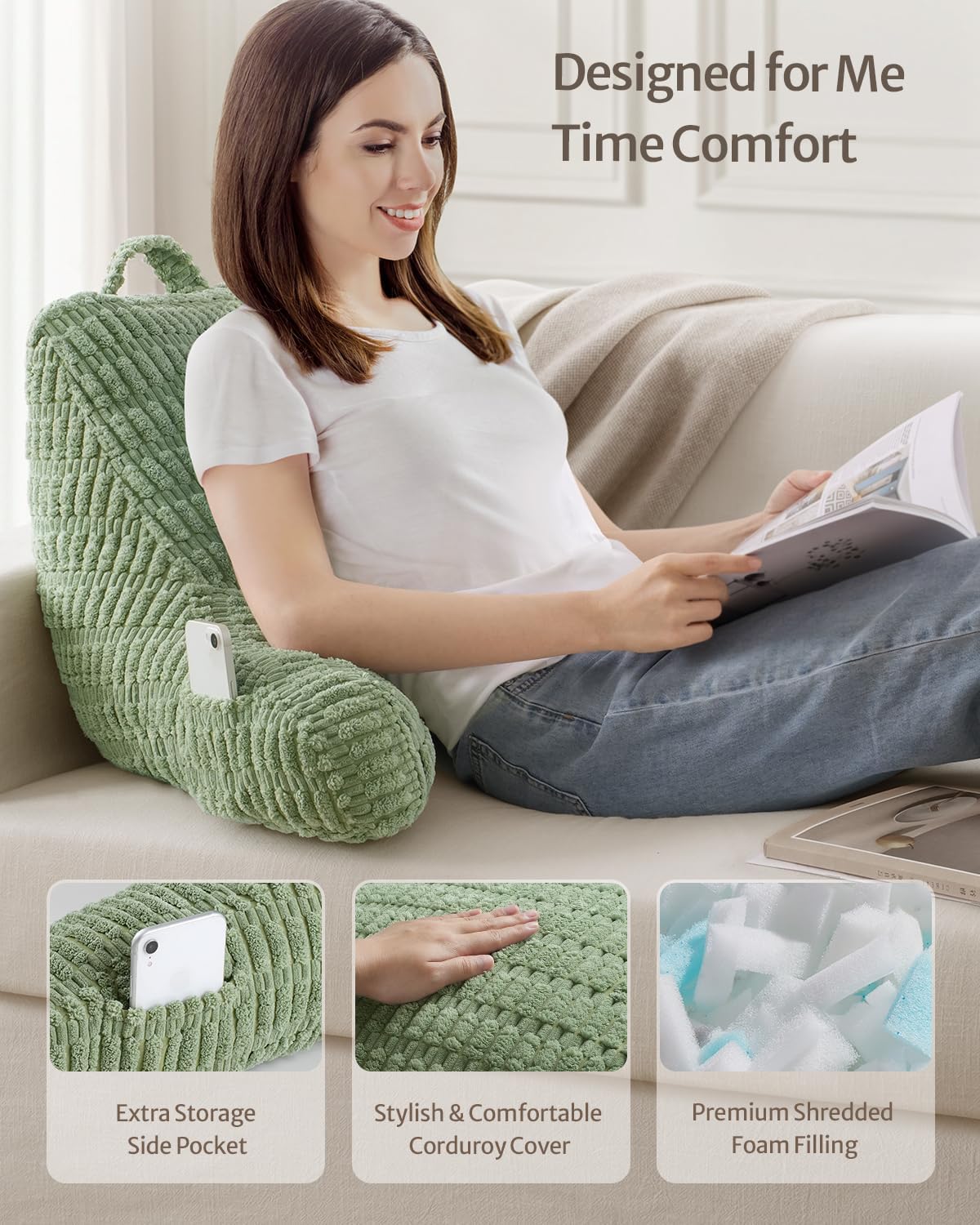 Blissful Diary Reading Pillow, Backrest Pillow with Shredded Memory Foam for Adult & Children, Designed for Bed and Couch Sitting Up…