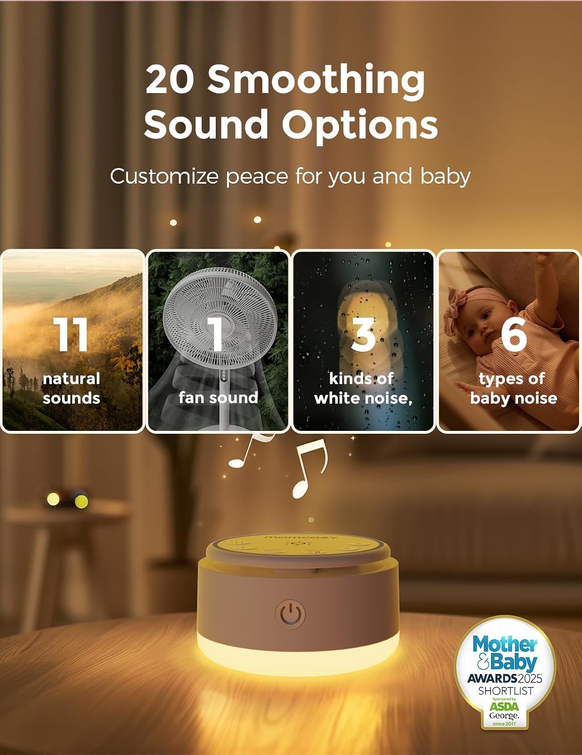 Momcozy Sound Machine for Baby-20 Soothing Sounds & Touch Warm Light Portable White Noise for Kids & Adults for Sleeping Timer and Memory…