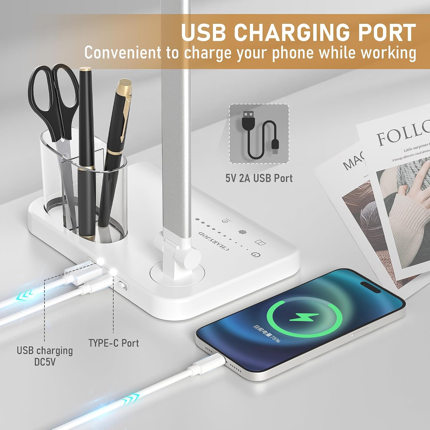 LED Desk Lamp Dimmable Table Lamp with USB Charging Port, 50 Lighting Modes, Adjustable Foldable Dual Swing Arm Architect Desk Lamp for…