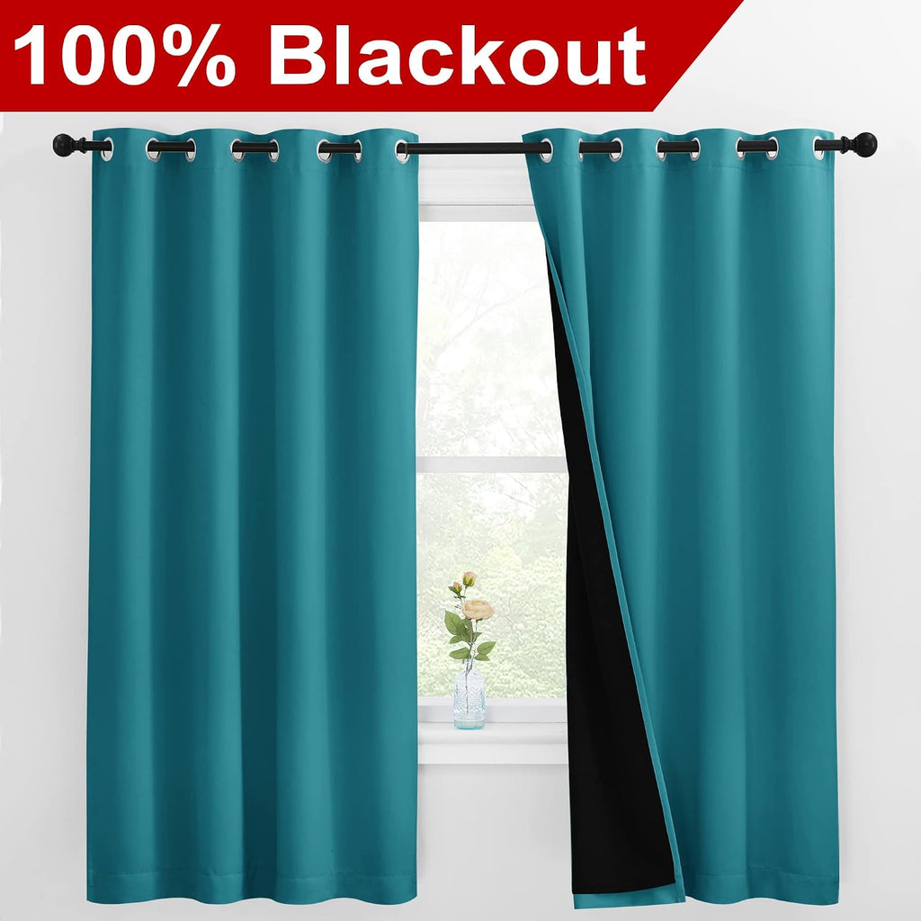 Nicetown 100% Blackout Curtains with Black Liner, Thermal Insulated Full Blackout 2-Layer Lined Drapes, Energy Efficiency Window Draperies…