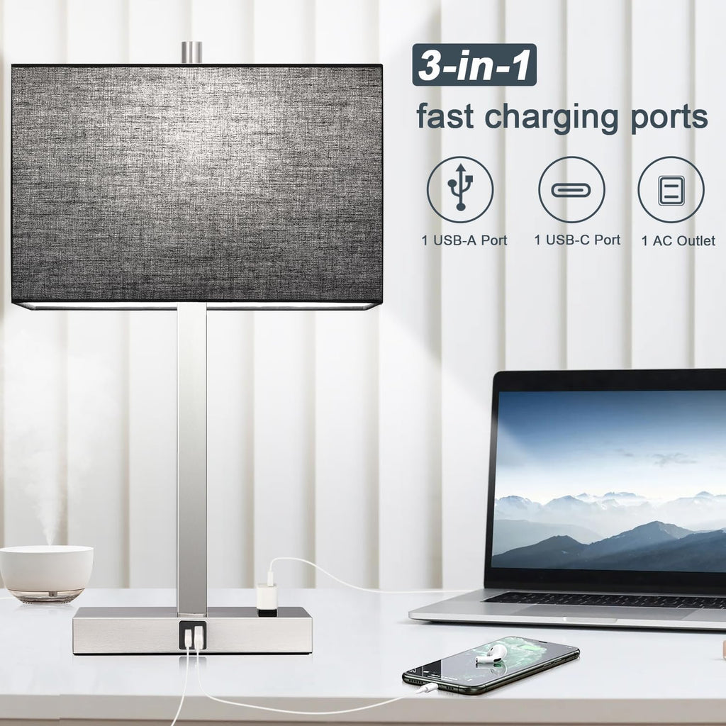 21" Touch Bedside lamps with 2 USB & AC Outlets, 3-Way Dimmable Bedside Table Lamps Set of 2 for Bedroom Living Room Office Reading…
