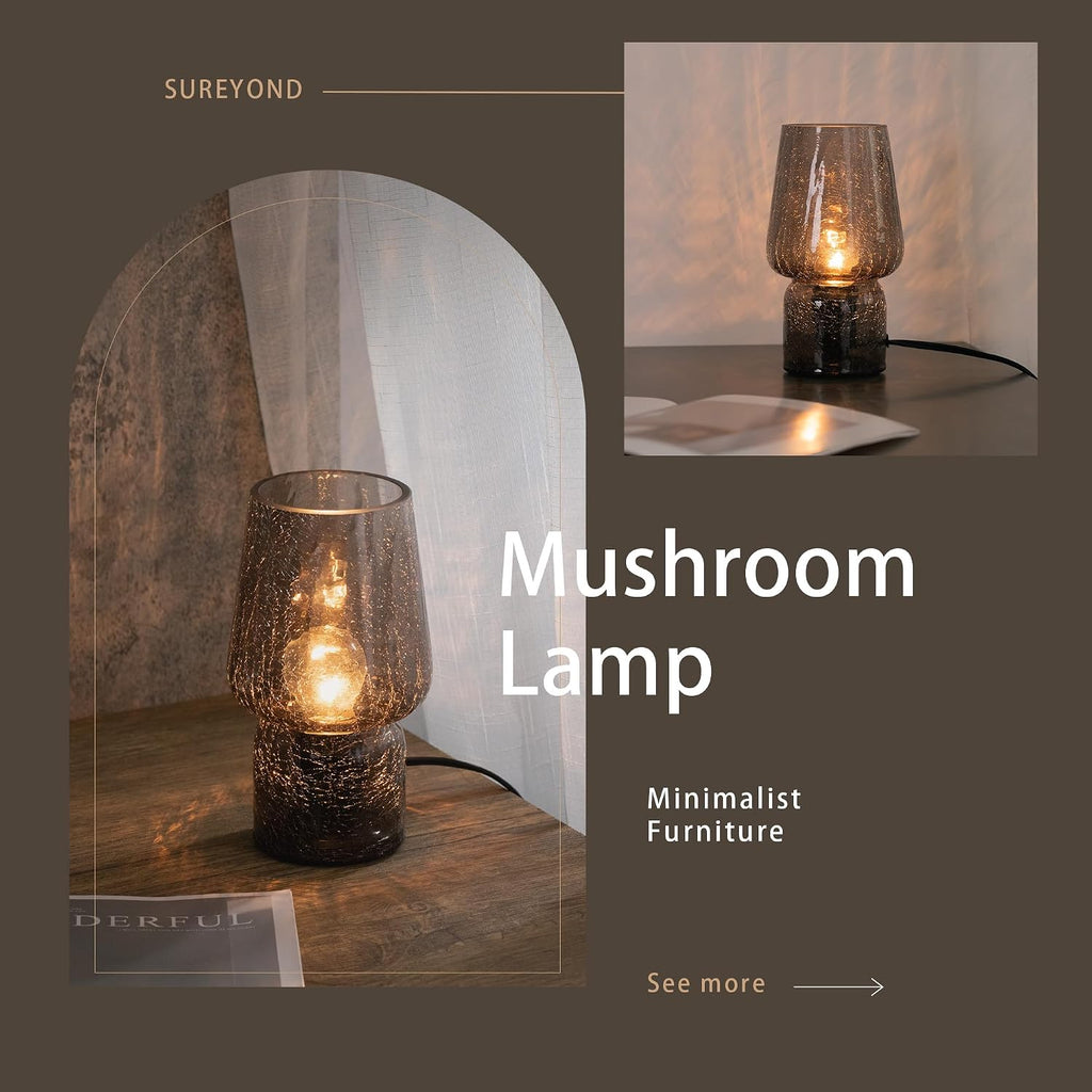 Mushroom Lamp, Small Table Lamp, Mini Cute Lamp Nightstand Lamp Kitchen Glass, Translucent Raindrop, Suitable for Bedrooms, Kitchens…