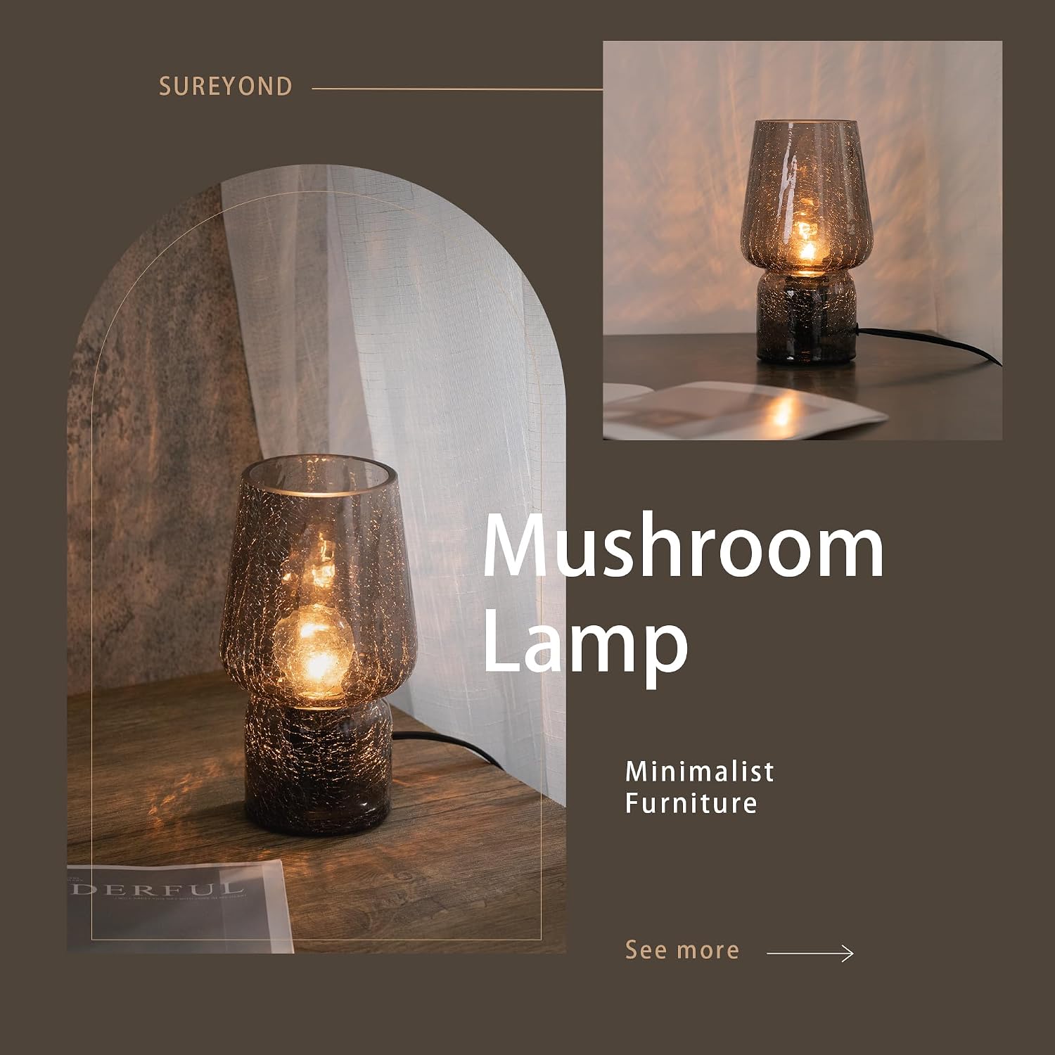 Mushroom Lamp, Small Table Lamp, Mini Cute Lamp Nightstand Lamp Kitchen Glass, Translucent Raindrop, Suitable for Bedrooms, Kitchens…