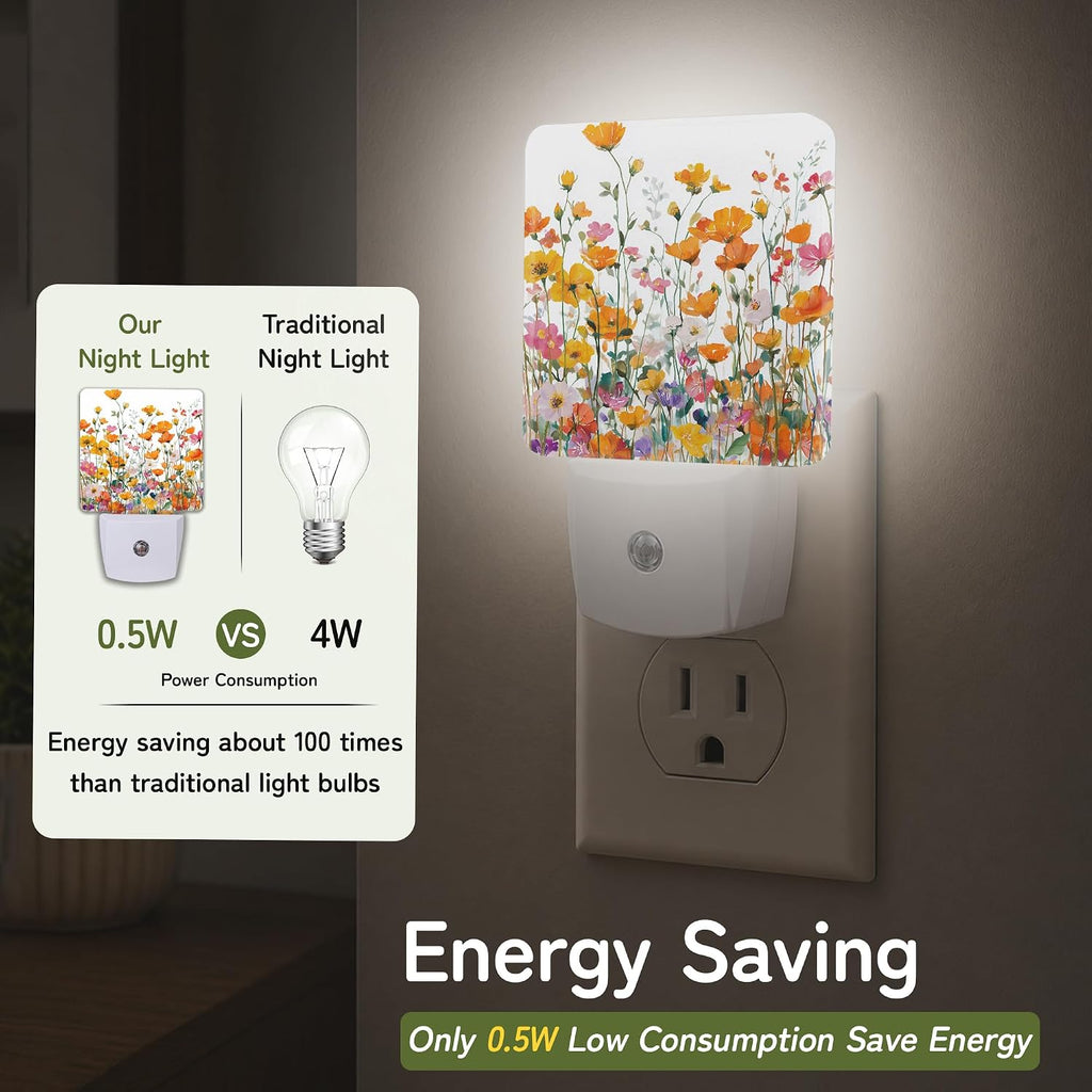 Night Light, Wildflower Meadow Night Lights Plug into Wall Decor for Bedroom Bathroom Hallway Kitchen, Dusk to Dawn Sensor Gift for Women…