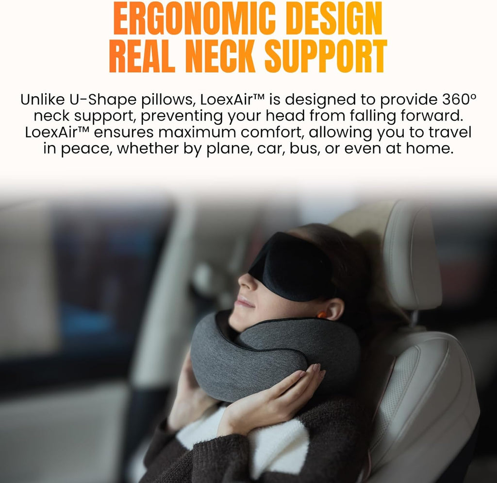 LOEXAIRTM Travel Pillow, Neck Pillow Travel for Airplane, Car - 100% Cotton Fabric & Memory Foam Plane Pillow, Lightweight & Easy-to-Carry…