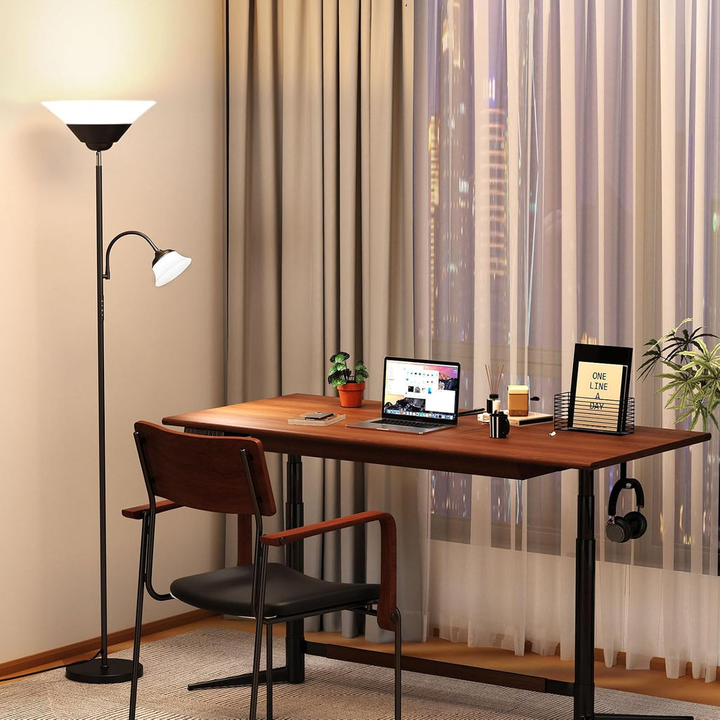 Sibrille 2-in-1 Torchiere Floor Lamp, 34W Super Bright LED Standing Lamp with Remote & Touch Control, 72" Dimmable Adjustable Corner Readin…