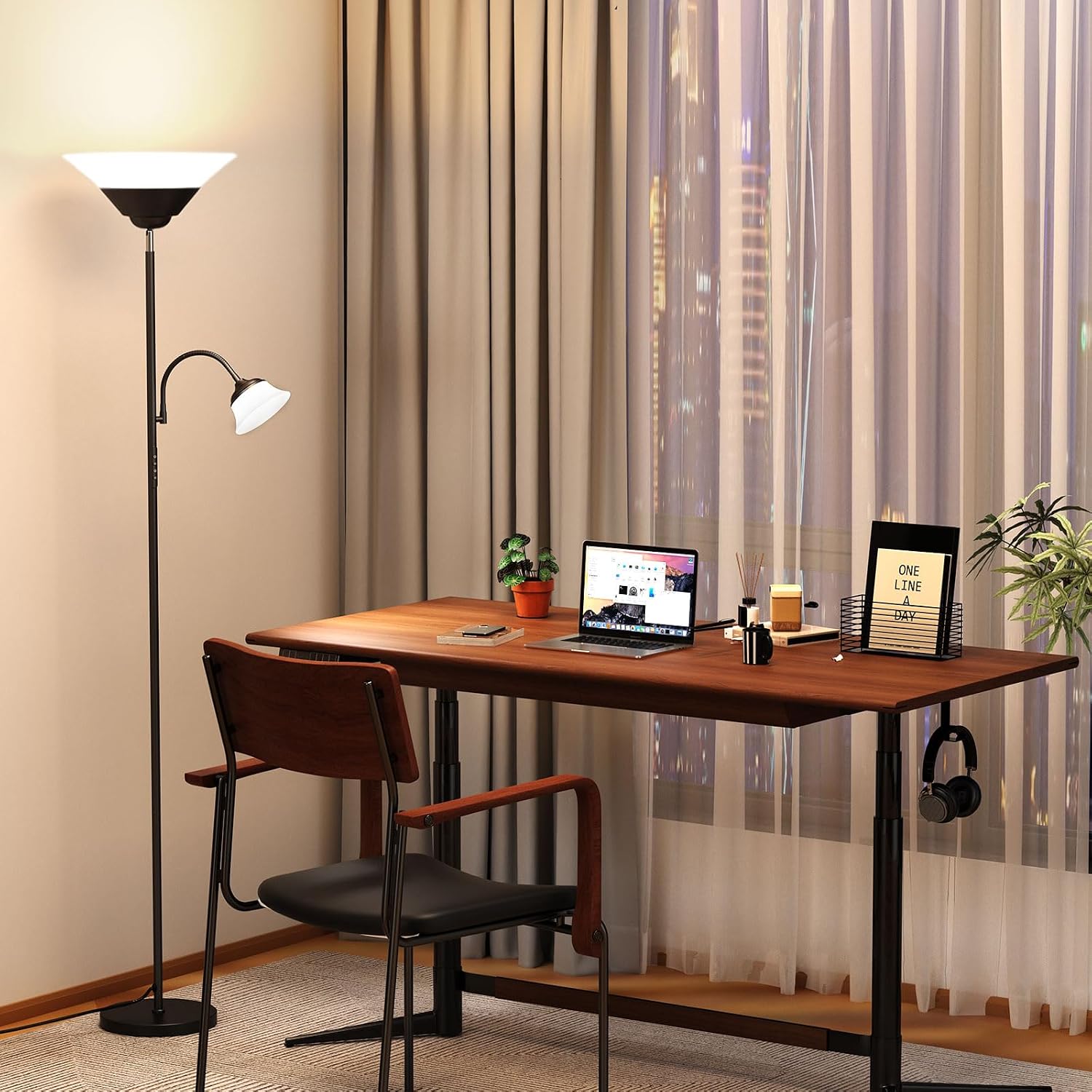 Sibrille 2-in-1 Torchiere Floor Lamp, 34W Super Bright LED Standing Lamp with Remote & Touch Control, 72" Dimmable Adjustable Corner Readin…