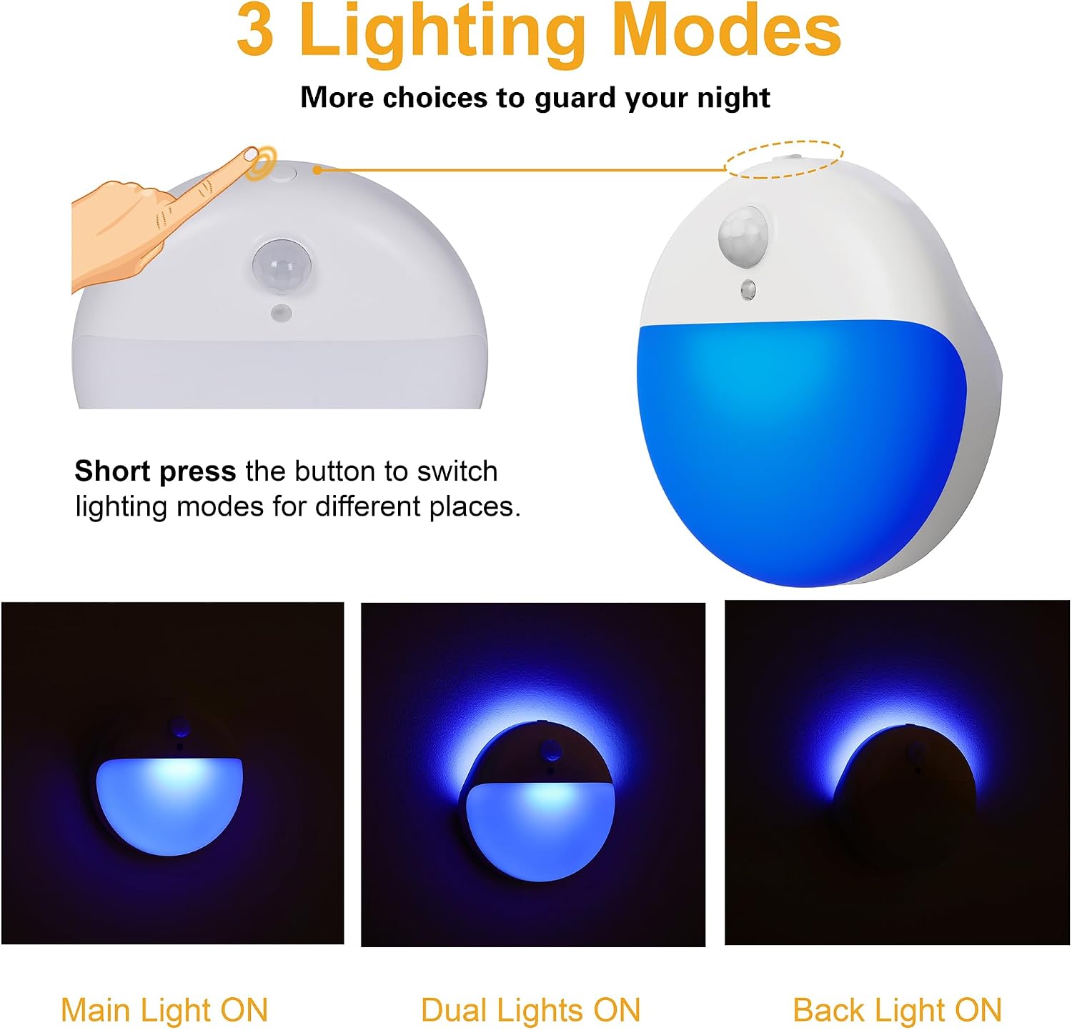 YUNLEX 2 Pack Blue Battery Night Light, Motion Activated Stick on Lights, 2.6" Small Travel Night Light, 3 Light Modes, Very Dim…
