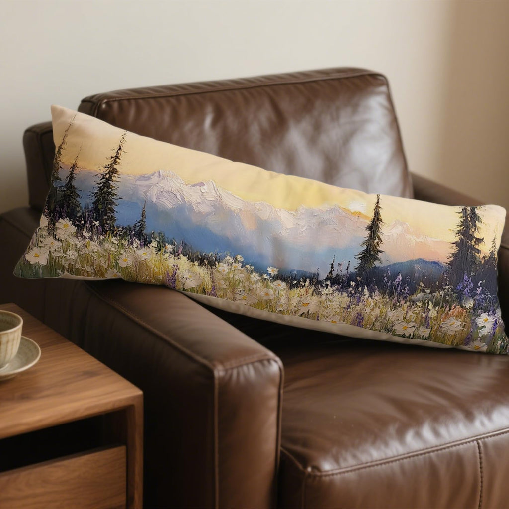 Farmhouse Wildflowers Floral Mountain 20x54 Body Pillow Cover, Cottagecore Room Decor, Rustic Country Forest Nature Landscape Decorative…