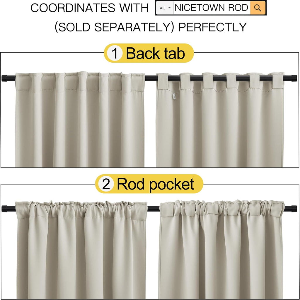 NICETOWN Blackout Curtain Panels for Living Room - (Natural Color) 42x63 Inch, 2 Panels Set, Thermal Insulated Room Darkening Blackout…