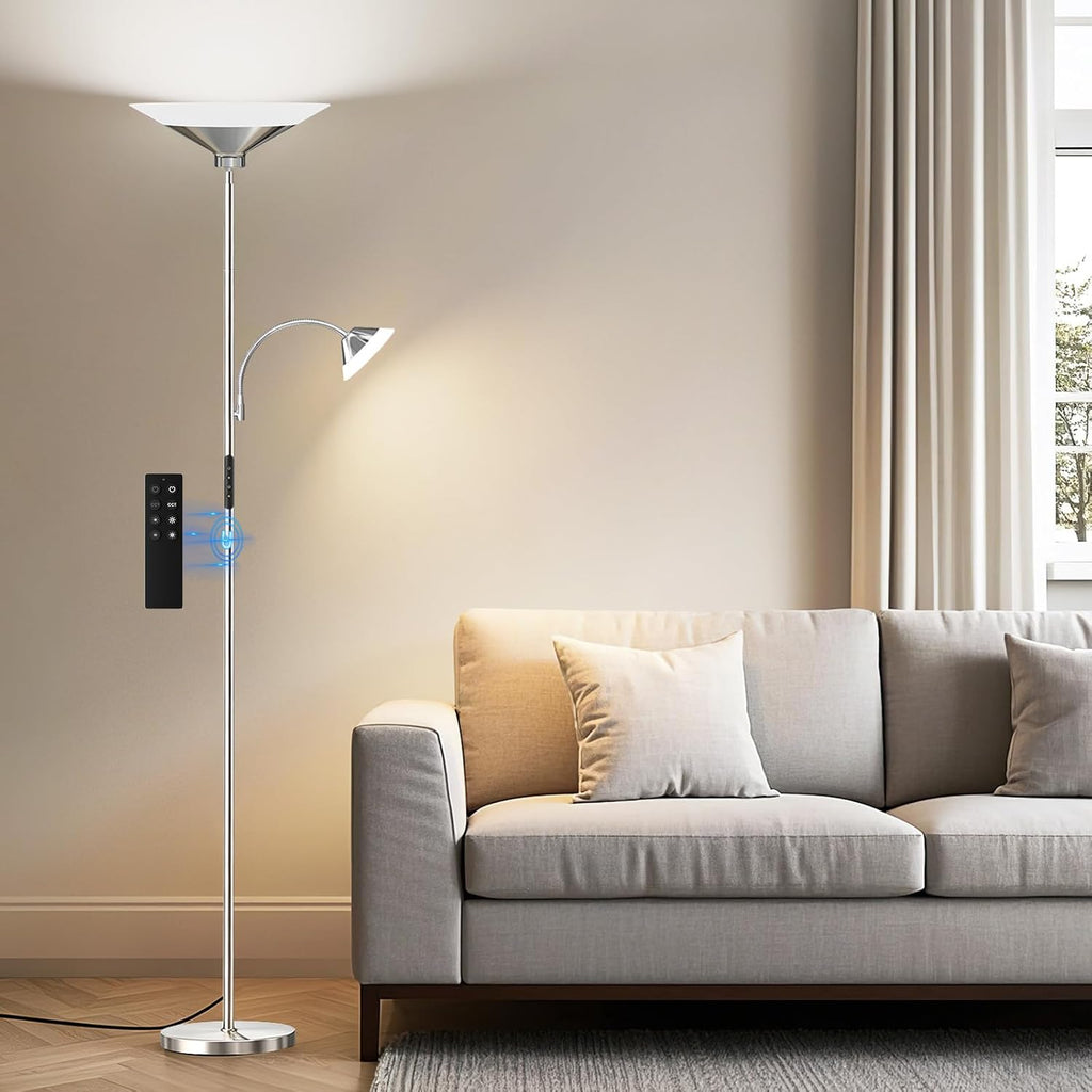 SIBRILLE Metallic Sliver Torchiere Floor Lamp, 2 Way 72'' Dimmable LED Standing lamp with Rmote, Multi Color Temps, 34W Tall Light with…