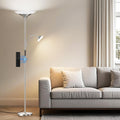 SIBRILLE Metallic Sliver Torchiere Floor Lamp, 2 Way 72'' Dimmable LED Standing lamp with Rmote, Multi Color Temps, 34W Tall Light with…