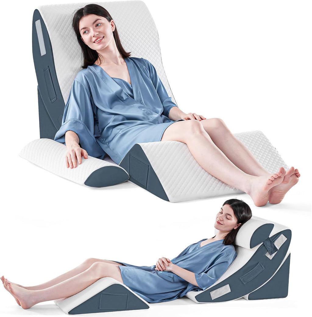 Yojoker 4PCS Orthopedic Bed Wedge Pillow Set for Sleeping, Post Surgery Foam Pillow for Body, Back and Leg, Triangle Adjustable Support Pi…