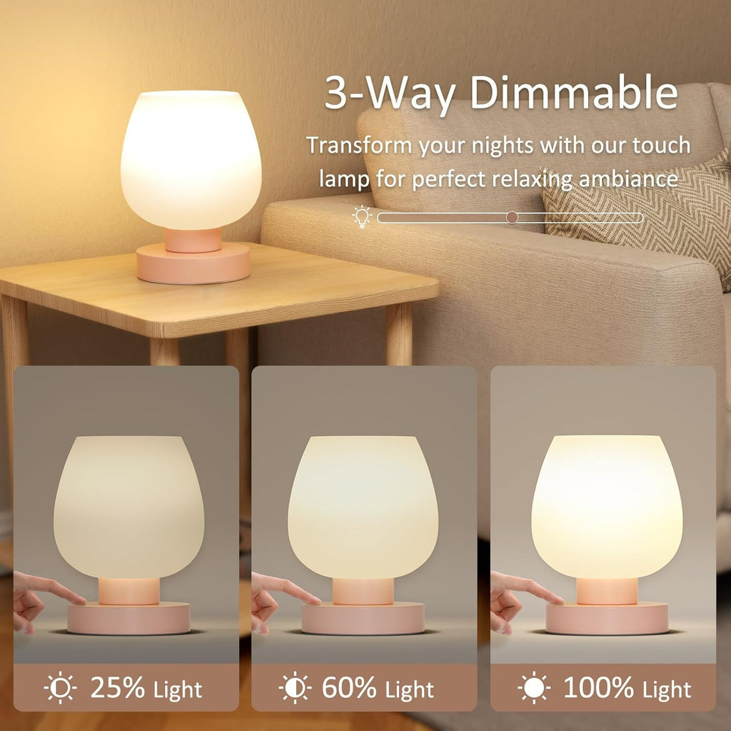 Seealle Pink Touch Table Lamp for Nightstand - Small Bedside Lamp for Bedroom Living Room Night Stands, Desk Lamp with White Glass Shade…