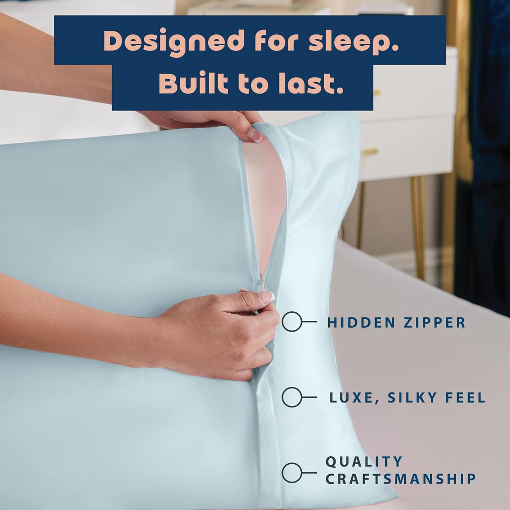 Blissford Satin Pillowcase with Zipper, for Hair and fabric comfort, Feels Soft and Cool Like a Silk Pillowcase, Satin Pillow Cases 2…