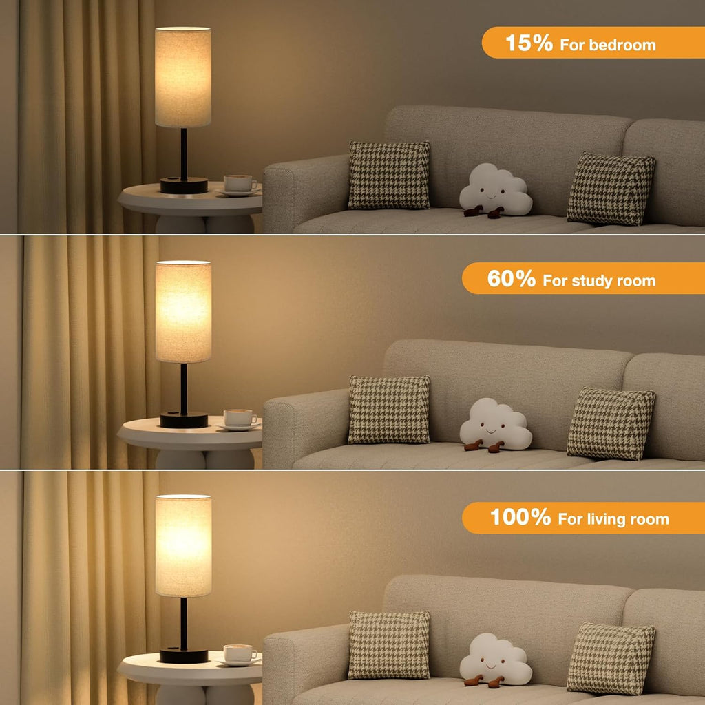 Fenmzee Touch Table Lamp - Beige, 3-Way Dimmable, USB A + C Charging, AC Outlet, 17.4inch Medium, Black Metal Base
