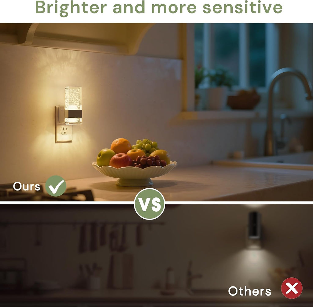 L LOHAS LED Night Light, Dimmable Night Lights Plug into Wall, 2 Pack Acrylic Silver Nightlight with Light Sensor, 0-100LM Automatic Plug…