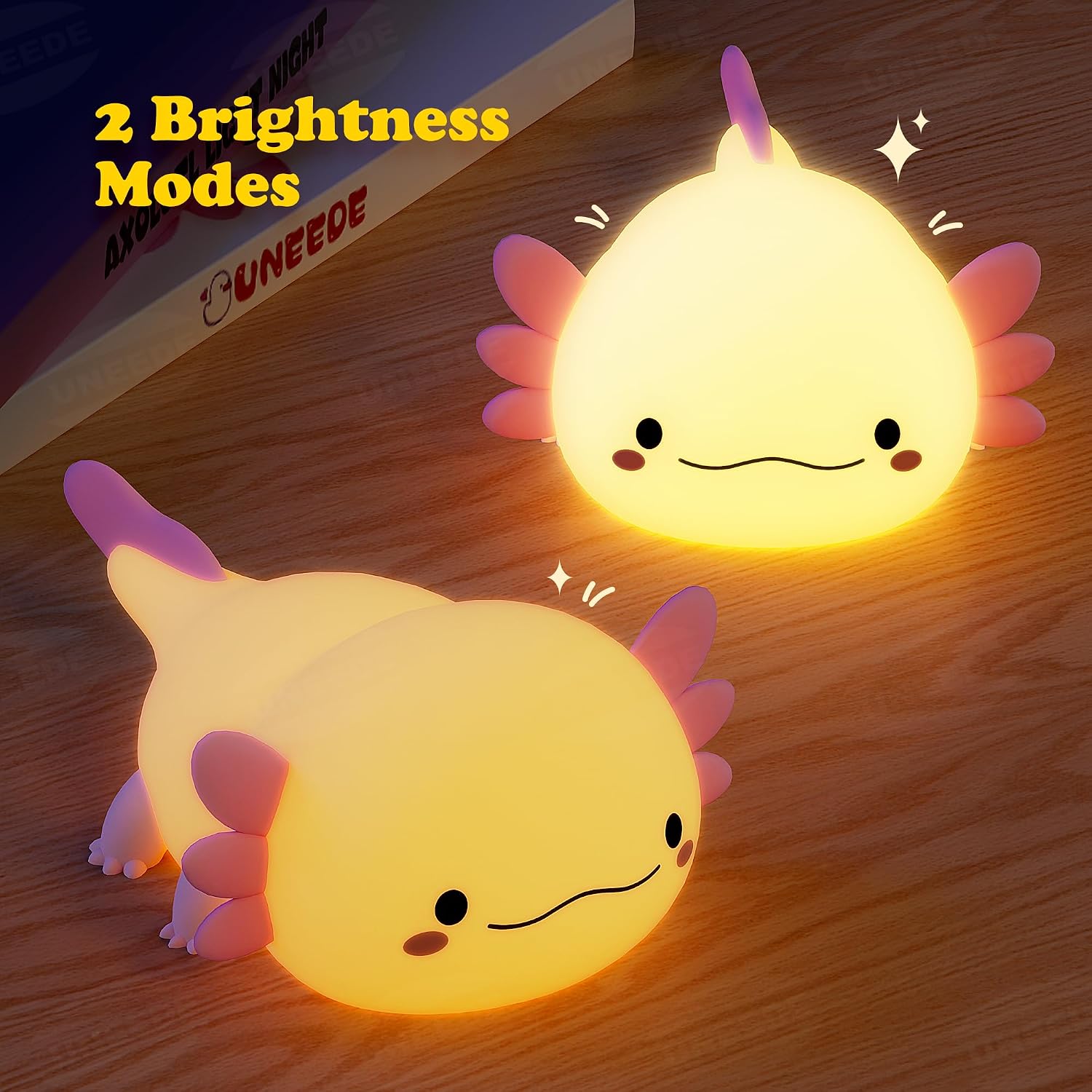 UNEEDE Axolotl Night Light for Kids, Animal Silicone Nursery Night Lamp, Rechargeable Table Lamp Bedside Lamp, Cute Room Decor Night…