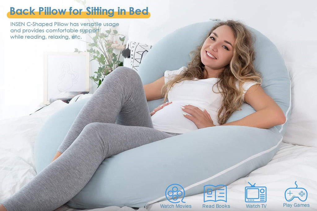 INSEN Pregnancy Pillows for Sleeping, Maternity Pillow with Cooling Cotton Cover, C Shaped for Pregnant Side Sleeping, Green
